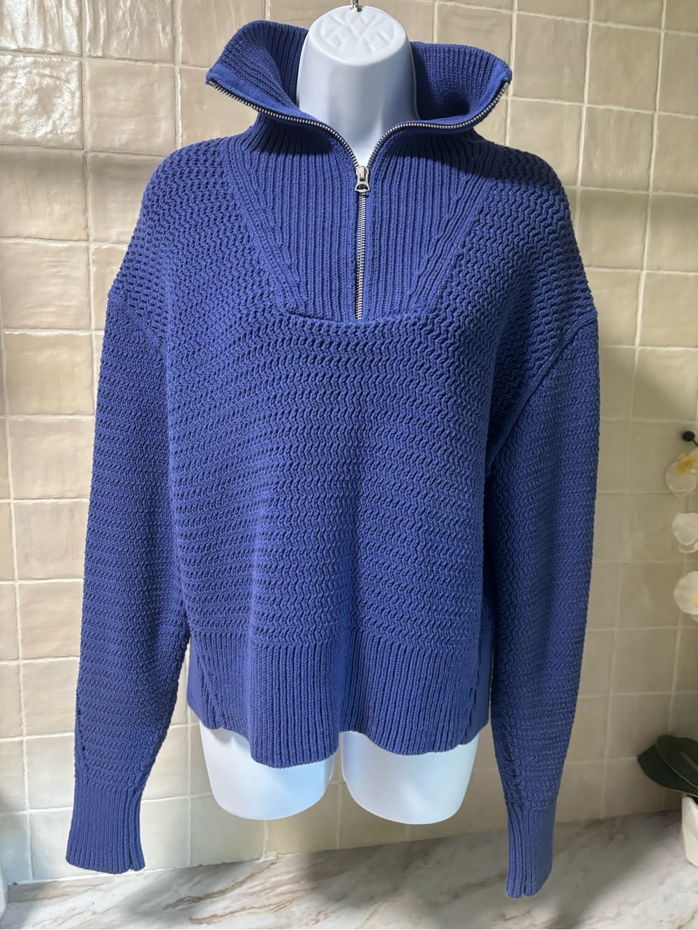 rag & bone Women's Lena Half-Zip Sweater in blue.